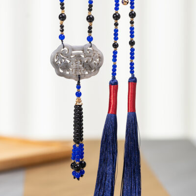 Classic Blue Necklace Ming Dynasty Hanfu Accessory Long Style Yingluo