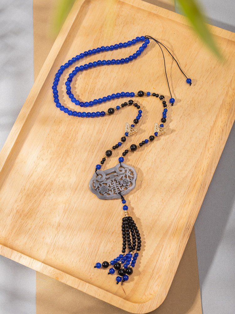 Classic Blue Necklace Ming Dynasty Hanfu Accessory Long Style Yingluo