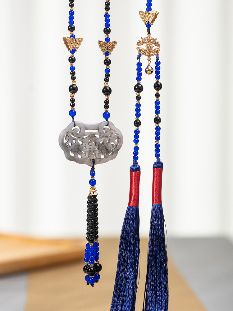 Classic Blue Necklace Ming Dynasty Hanfu Accessory Long Style Yingluo