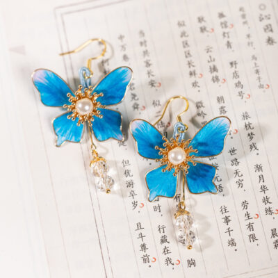 Handmade Intangible Cultural Heritage Hanfu Earrings Butterfly Ronghua
