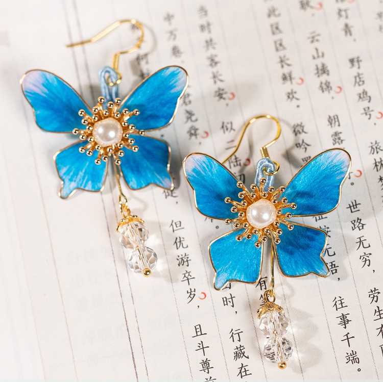 Handmade Intangible Cultural Heritage Hanfu Earrings Butterfly Ronghua