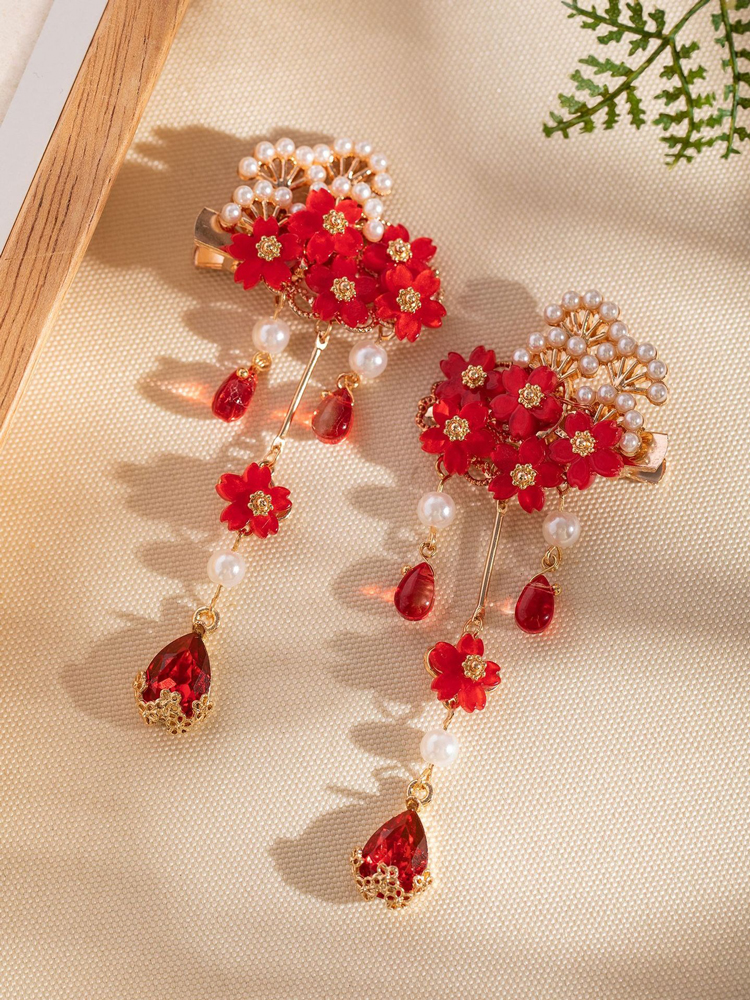New Handcrafted Intangible Cultural Heritage Silk Earrings Classic Cheongsam Red Tassel Earrings