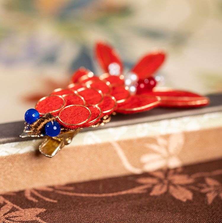 Koi Fish Hair Clip Red Velvet Everyday Hanfu Accessory Retro Hairpiece