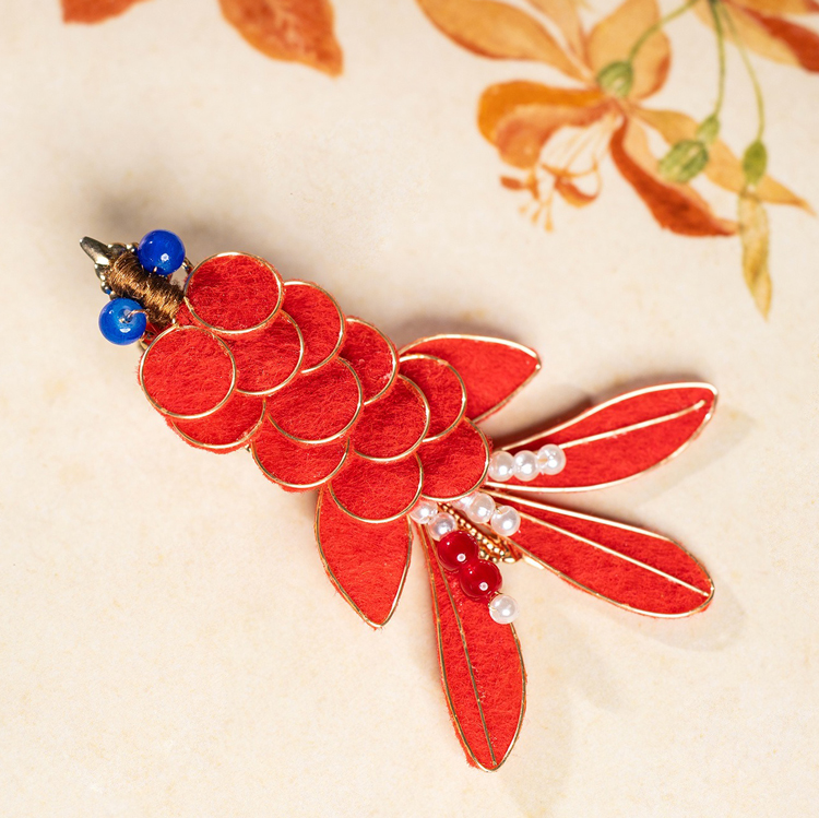 Koi Fish Hair Clip Red Velvet Everyday Hanfu Accessory Retro Hairpiece