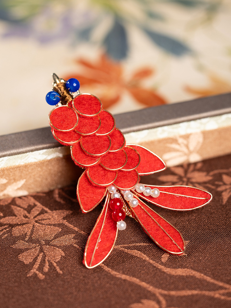 Koi Fish Hair Clip Red Velvet Everyday Hanfu Accessory Retro Hairpiece