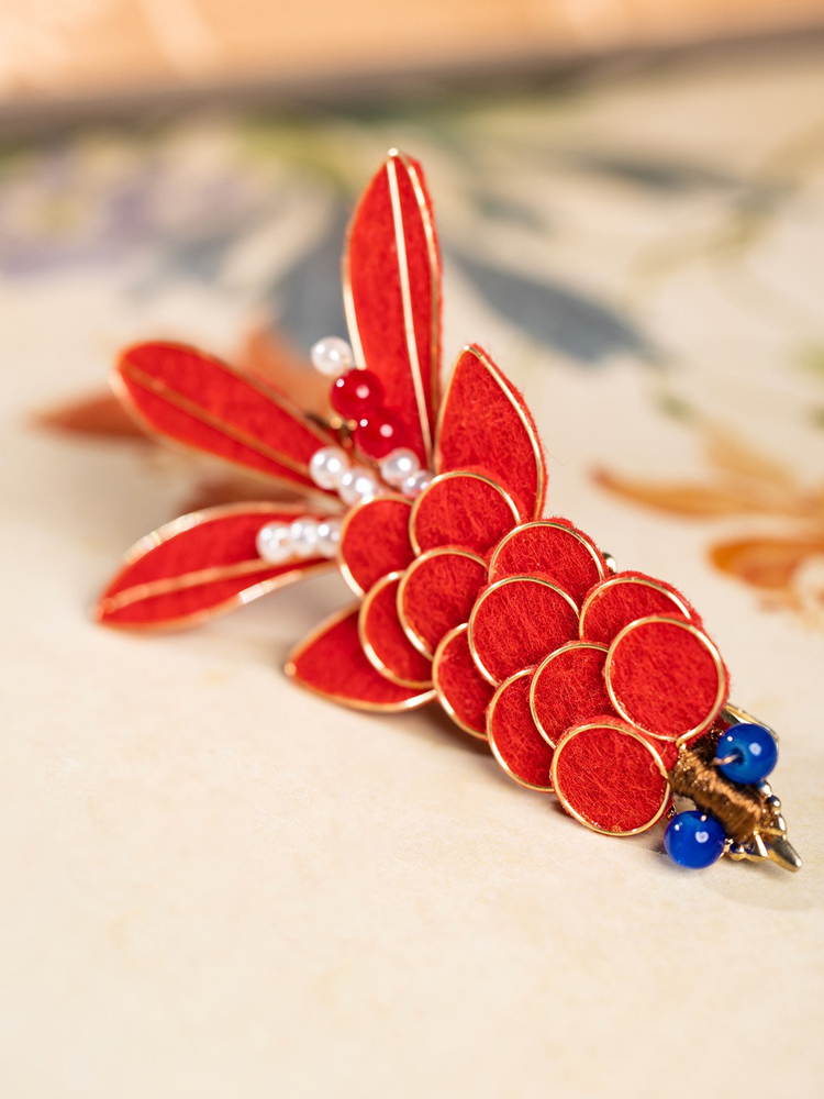 Koi Fish Hair Clip Red Velvet Everyday Hanfu Accessory Retro Hairpiece