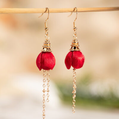 Hanfu New Year Hair Accessory for Children Cherry Blossom Hair Clip with Red Petals