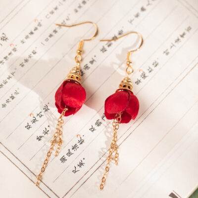 Hanfu New Year Hair Accessory for Children Cherry Blossom Hair Clip with Red Petals