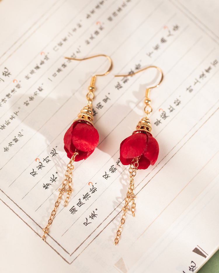 Hanfu New Year Hair Accessory for Children Cherry Blossom Hair Clip with Red Petals