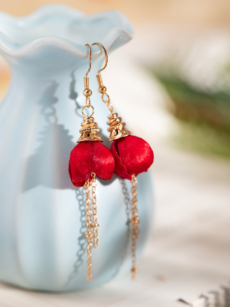 Hanfu New Year Hair Accessory for Children Cherry Blossom Hair Clip with Red Petals