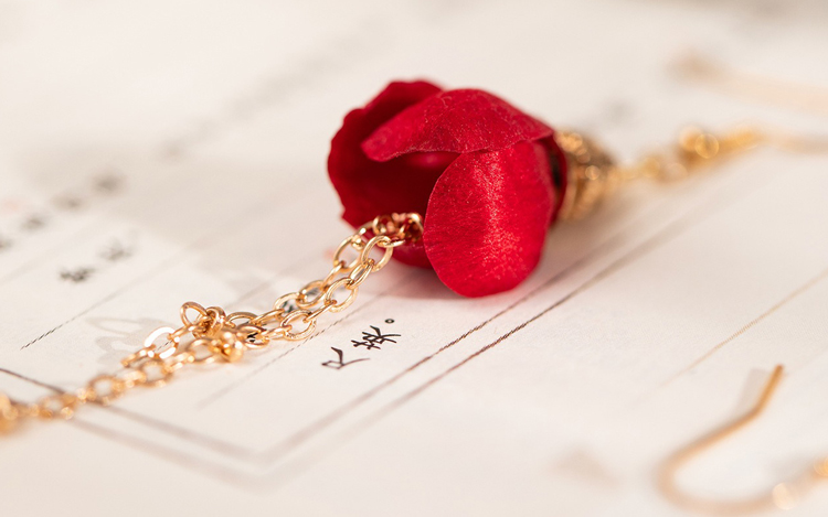 Hanfu New Year Hair Accessory for Children Cherry Blossom Hair Clip with Red Petals