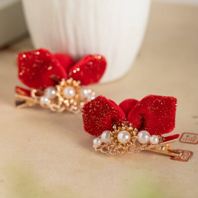 New Year Children Hair Clip Red Festive Bow Hair Ornament
