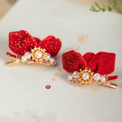 New Year Children Hair Clip Red Festive Bow Hair Ornament