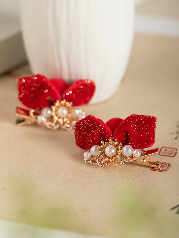 New Year Children Hair Clip Red Festive Bow Hair Ornament