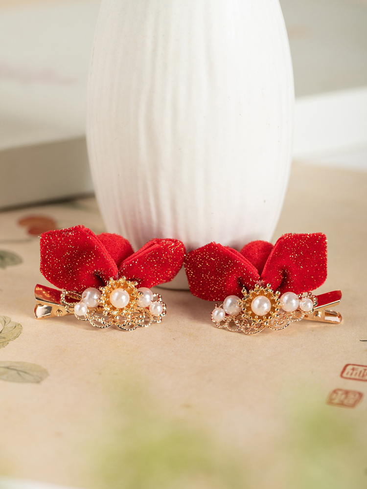 New Year Children Hair Clip Red Festive Bow Hair Ornament
