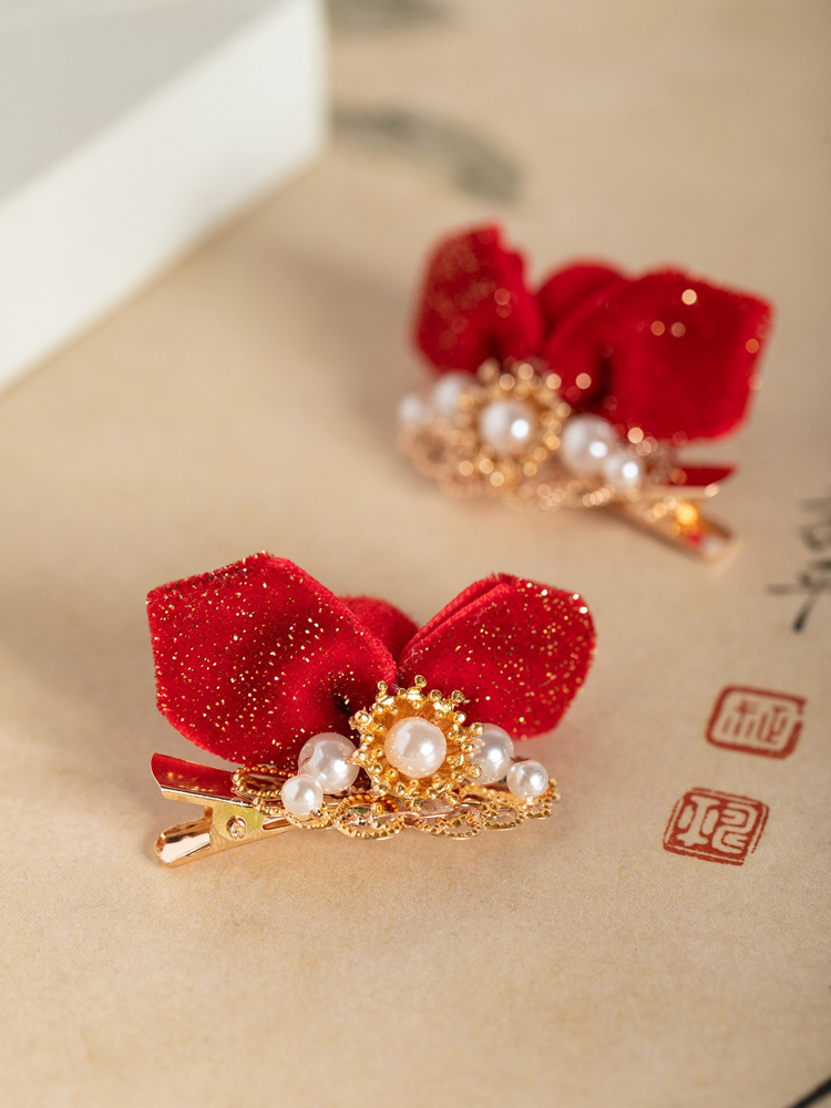 New Year Children Hair Clip Red Festive Bow Hair Ornament