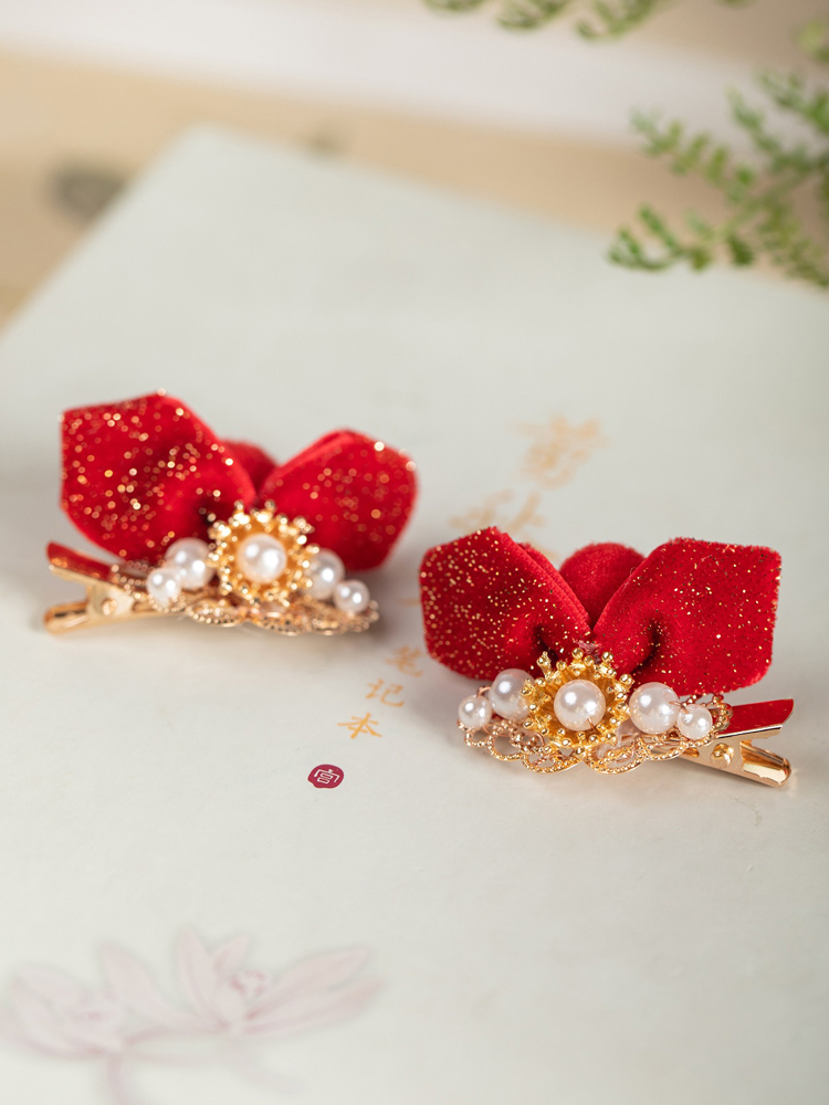 New Year Children Hair Clip Red Festive Bow Hair Ornament