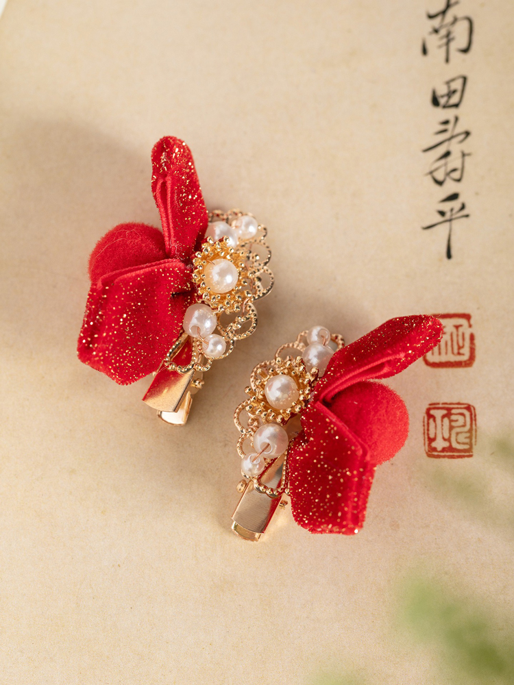 New Year Children Hair Clip Red Festive Bow Hair Ornament