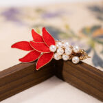 Red Velvet Hair Clip with Lucky Koi Fish Hair Accessory Retro Vintage Style Hair Ornament