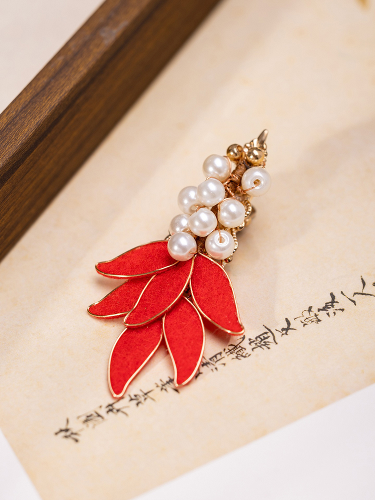 Red Velvet Hair Clip with Lucky Koi Fish Hair Accessory Retro Vintage Style Hair Ornament