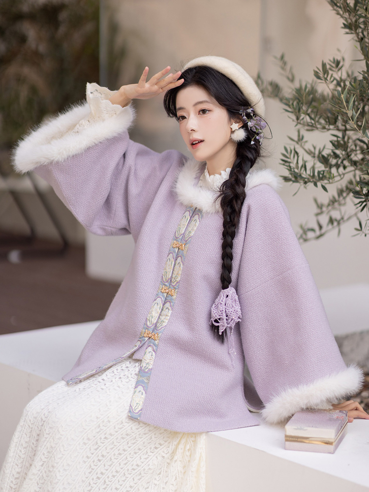 Winter Women Ming Dynasty Style Hanfu Short Ao Thickened Round Neck Coat