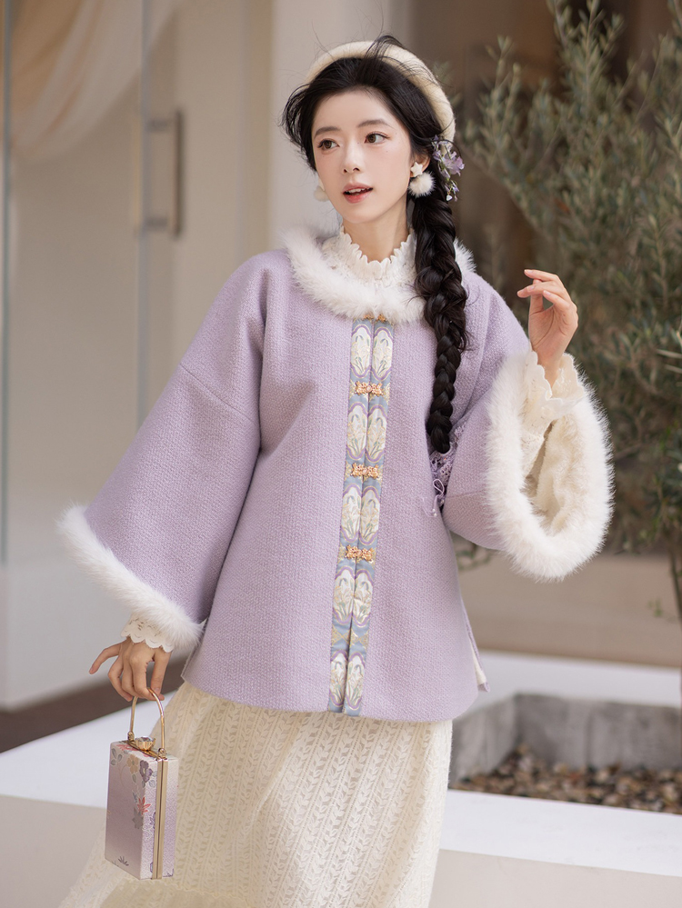 Winter Women Ming Dynasty Style Hanfu Short Ao Thickened Round Neck Coat