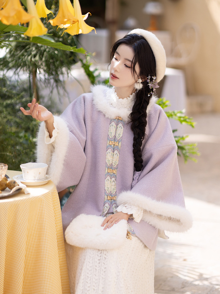 Winter Women Ming Dynasty Style Hanfu Short Ao Thickened Round Neck Coat