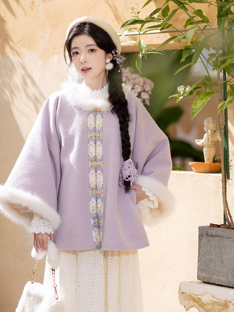 Winter Women Ming Dynasty Style Hanfu Short Ao Thickened Round Neck Coat