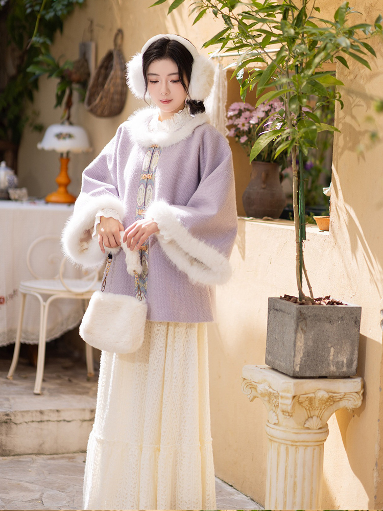 Winter Women Ming Dynasty Style Hanfu Short Ao Thickened Round Neck Coat