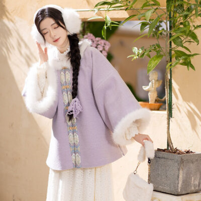 Winter Women Ming Dynasty Style Hanfu Short Ao Thickened Round Neck Coat