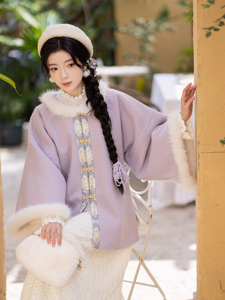Winter Women Ming Dynasty Style Hanfu Short Ao Thickened Round Neck Coat