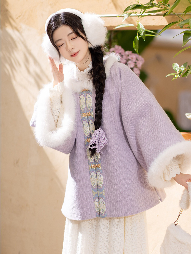 Winter Women Ming Dynasty Style Hanfu Short Ao Thickened Round Neck Coat