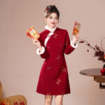 Women Cheongsam Winter Collection Christmas New Arrival Red Dress Thickened New Year Qipao
