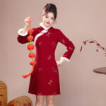 Women Cheongsam Winter Collection Christmas New Arrival Red Dress Thickened New Year Qipao