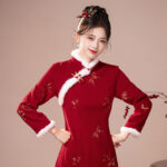 Women Cheongsam Winter Collection Christmas New Arrival Red Dress Thickened New Year Qipao