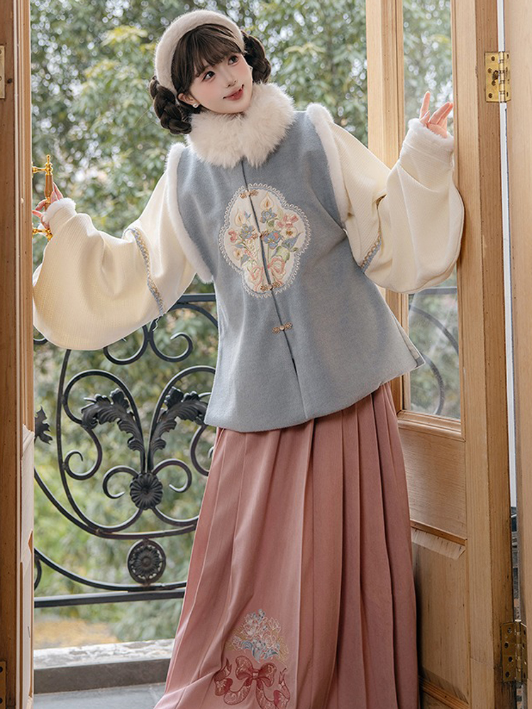 Women New Year Hanfu Bijia Set Ming Dynasty Style Thickened Winter Attire