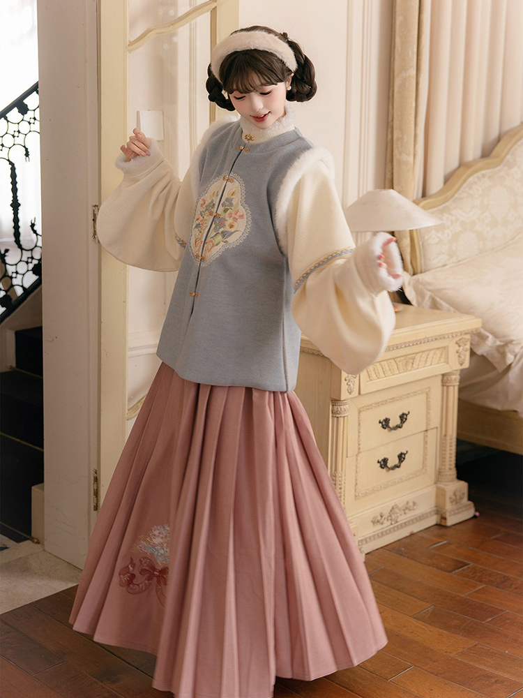 Women New Year Hanfu Bijia Set Ming Dynasty Style Thickened Winter Attire