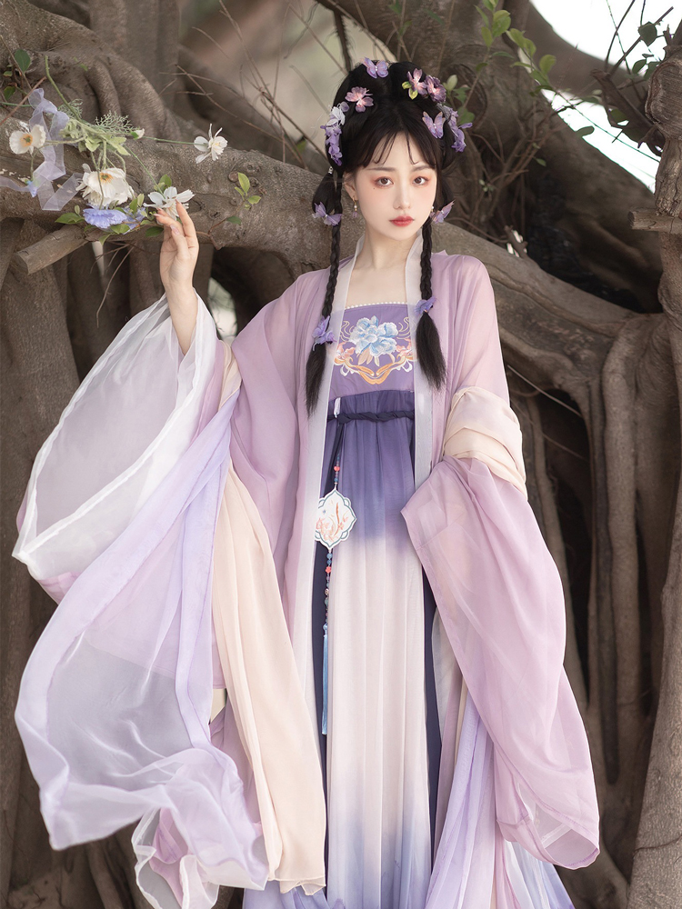 Women Spring Hanfu Tang Dynasty Hezi Skirt Ethereal Wide-Sleeve Set