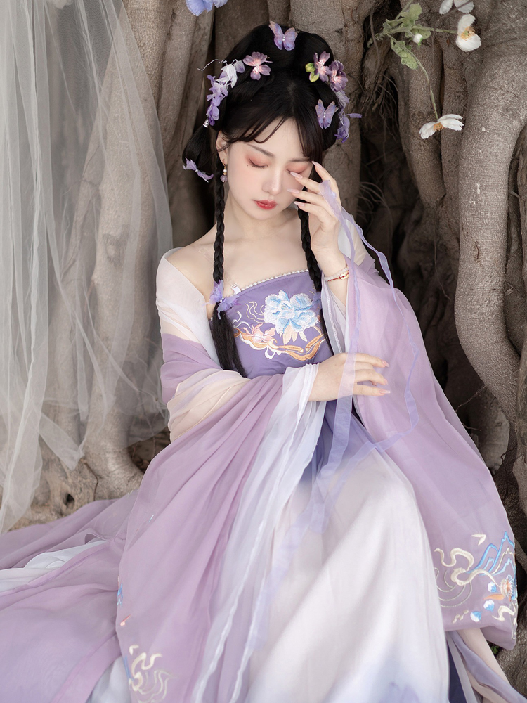 Women Spring Hanfu Tang Dynasty Hezi Skirt Ethereal Wide-Sleeve Set