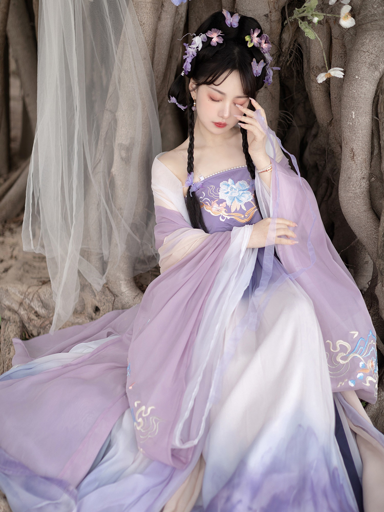 Women Spring Hanfu Tang Dynasty Hezi Skirt Ethereal Wide-Sleeve Set