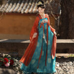Women Tang Dynasty Hanfu Qixiong Set Spring Daily Wear Blue Skirt Ensemble