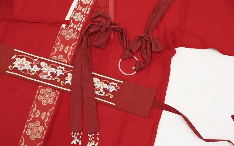 Women Warring States Period Hanfu Zhiju Long Red Dress Martial Arts Style