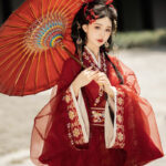 Women Warring States Period Hanfu Zhiju Long Red Dress Martial Arts Style