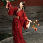 Women Warring States Period Hanfu Zhiju Long Red Dress Martial Arts Style