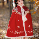 Women Winter Hanfu Short Cape Classic Red Coat