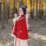 Women Winter Hanfu Short Cape Classic Red Coat
