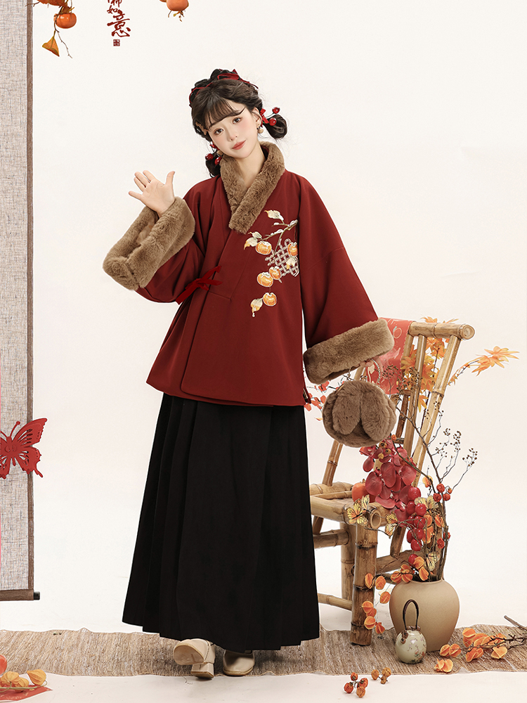 Women Winter Ming Dynasty Hanfu Persimmon-Patterned Thickened Daily Aoqun