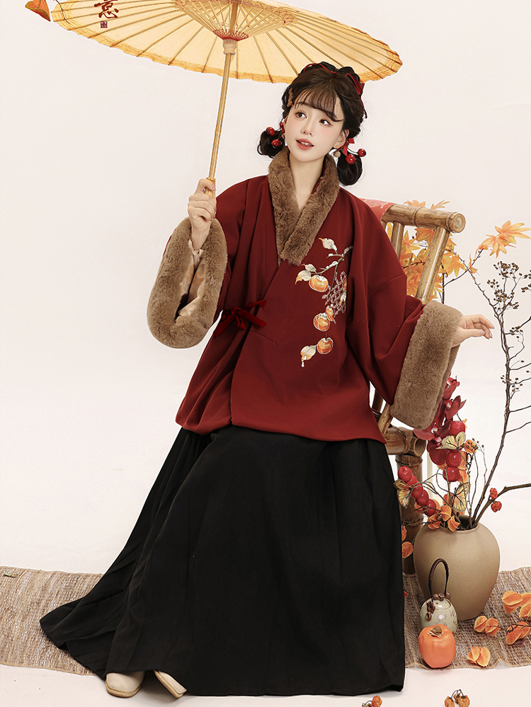 Women Winter Ming Dynasty Hanfu Persimmon-Patterned Thickened Daily Aoqun