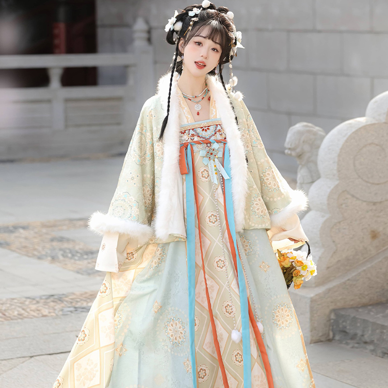 Women-Winter-Tang-Dynasty-Hanfu-Qixiong-Skirt-Set-Thickened-New-Year-Attire-1 Frost Radiance 2