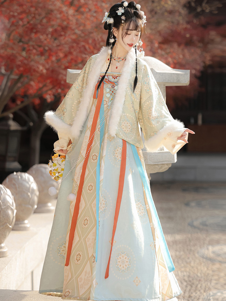 Women Winter Tang Dynasty Hanfu Qixiong Skirt Set Thickened New Year Attire